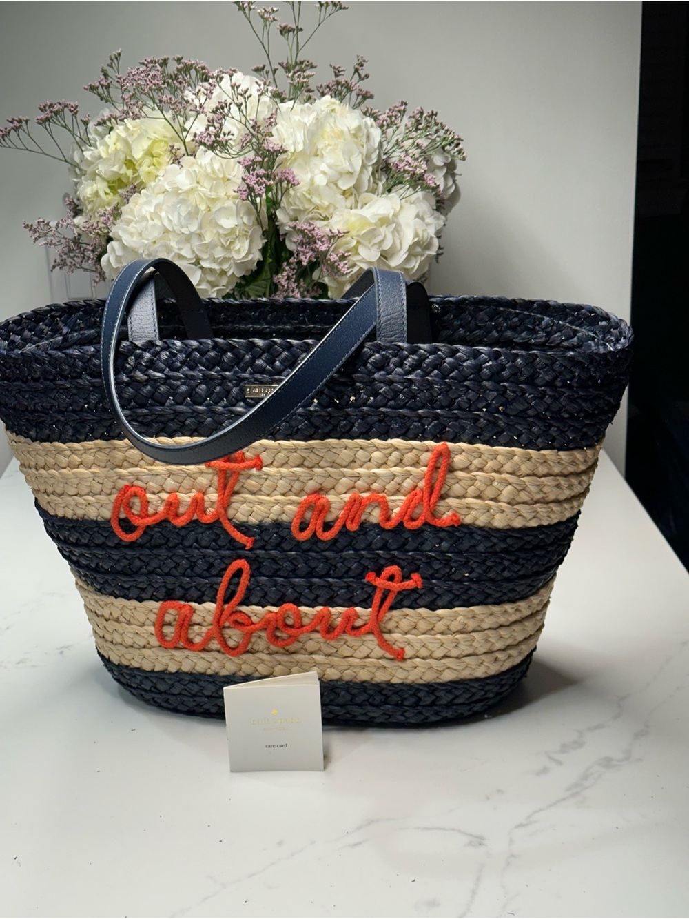 kate spade Shore Thing Navy, Natural & Red 'Out and About' Striped Straw Tote